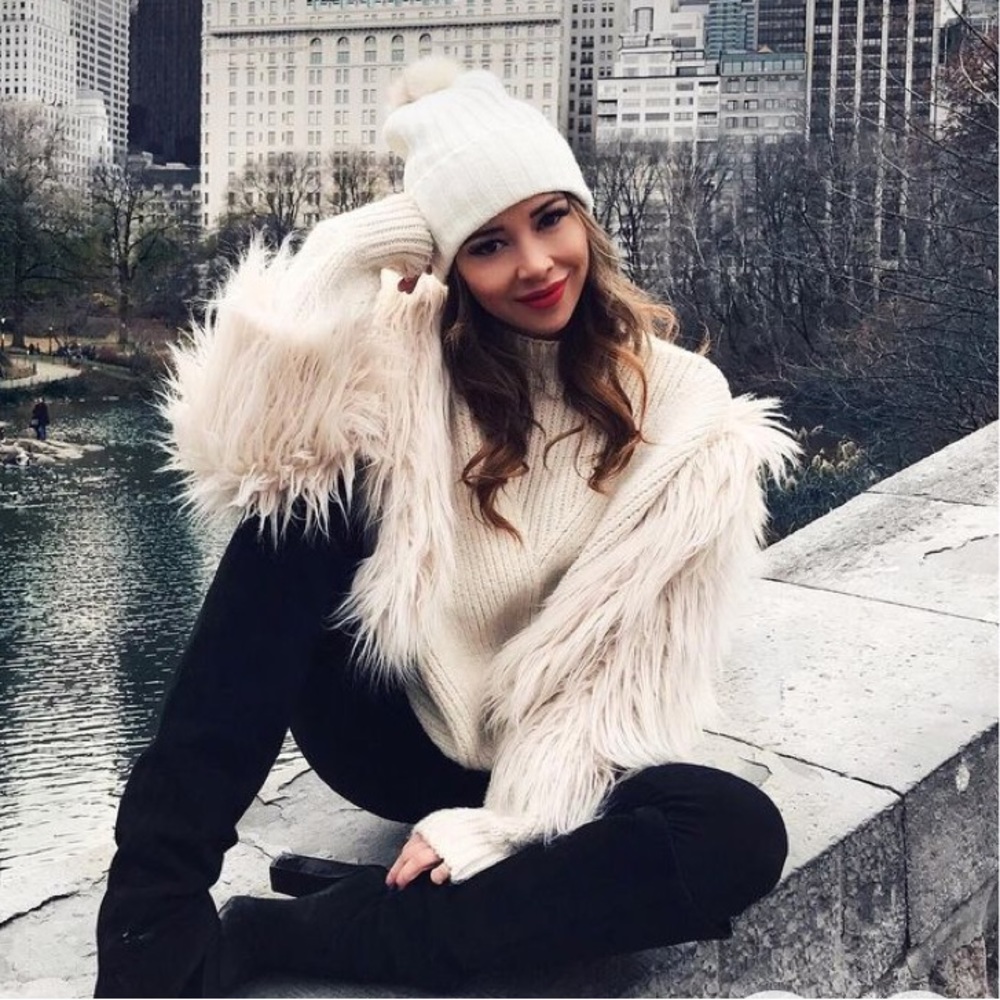 white shaggy women blazer Faux fur shearling coat long sleeve